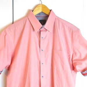 Alquima Elemental Mens Pink Buttondown Contrast Cuff Dress Shirt Preppy Sz.Large